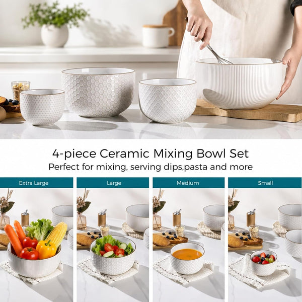 Ceramic Mixing Bowls Set of 4, Stoneware Nesting Serving Bowls7