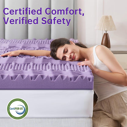 3 Inch 7-Zone Queen Mattress Topper, Egg Crate Memory Foam Mattress Topper Queen Size for Back Pain, Lavender Gel Infused Bed Pad, Certipur-Us and Oeko-Tex Certification (60"×80")7