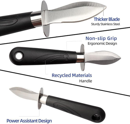 Oyster Knife Shucker Set Oyster Shucking Knife and Gloves Cut Resistant Level 5 Protection Seafood Opener Kit Tools Gift(2Knifes+2Glove+1Cloth)2