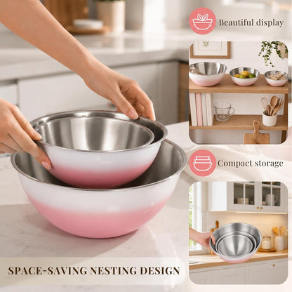 Pink Gradient Mixing Bowls with Measurements, 3-Piece Set5