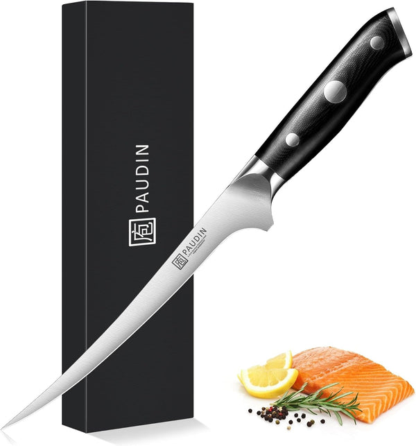 Fillet Knife, 7" Flexible Boning Knives with G10 Handle, Dishwasher Safe High Carbon German Steel Fish Knife for Meat Trimming, Deboning & Skinning,Professional Holiday BBQ Cooking Gift for Men1