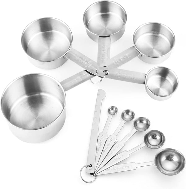 11 PCS Stainless Steel Measuring Cups Spoons Set, 5 Nesting Cups and 5 Stackable Spoons with 1 Leveler Measuring Tools Set for Dry Liquid Ingredients Cooking Baking1