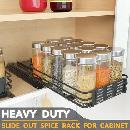 Pull Out Spice Rack Organizer for Cabinet, Heavy Duty Slide Out Seasoning Kitchen Organizer, Cabinet Organizer, with Labels and Chalk Marker, 6.5" W X10.75 D X2.5 H, 1 Drawer 1-Tier2