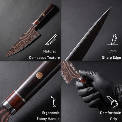 Copper Damascus Steel Knife, Premium V Gold Powder Steel Core Chef Knife with Gift Wooden Box, Ergonomic Ebony Wood, Professional Cooking Knives for Home & Restaurant3