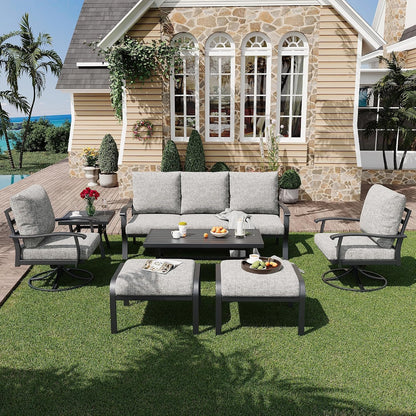 Patio Furniture Sets 7 PCS Outdoor Metal Conversation Sets, 360 Degree Swivel Rocking Chairs Patio Conversation Set with Ottomans, Coffee Side Table and 3-Seat Sofa for Garden, Deck, Poolside1