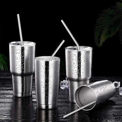 Set of 4 Reusable Metal Straws, 10.5'' Long Stainless Steel Straw with Cleaning Brushes and Case, Drinking for 30 Oz and 20 Oz Tumblers.4