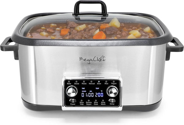 Deluxe 8 Quart 12-In-1 Programmable Multi Cooker with Sous Vide and Multi-Functions, Digital Display, Adjustable Temperature & Time, Removable Pot, Tempered Glass Lid1