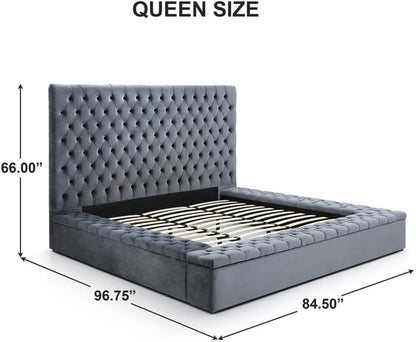 Cosmopolitan Velvet Upholstered Platform Queen Bed in Gray3