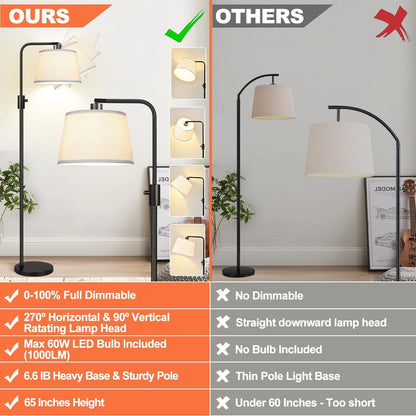【Upgraded】 Dimmable Floor Lamp, 1000 Lumens LED Edison Bulb Included, Arc Floor Lamps for Living Room Modern Standing Lamp with Linen Shade, Tall Lamp for Bedroom Office Dining Room- Black2