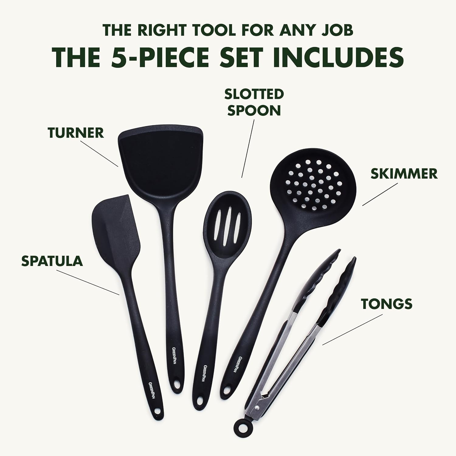 5-piece-cooking-utensil-set-flexible-nonstick-silicone-stain-free-tongs-turner-spatula-skimmer-and-slotted-spoon-black