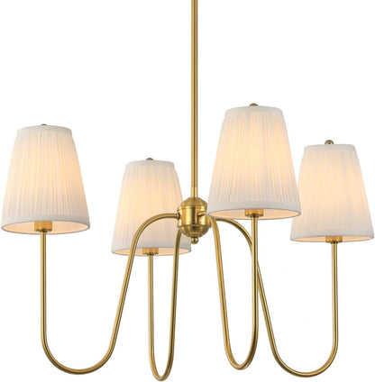 ;27"Dia 4-Arm White Pleated Fabric Shade Chandelier Polished Gold1