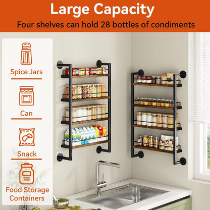 4 Tier Spice Rack Wall Mount for Kitchen,Brown TLJ016H3