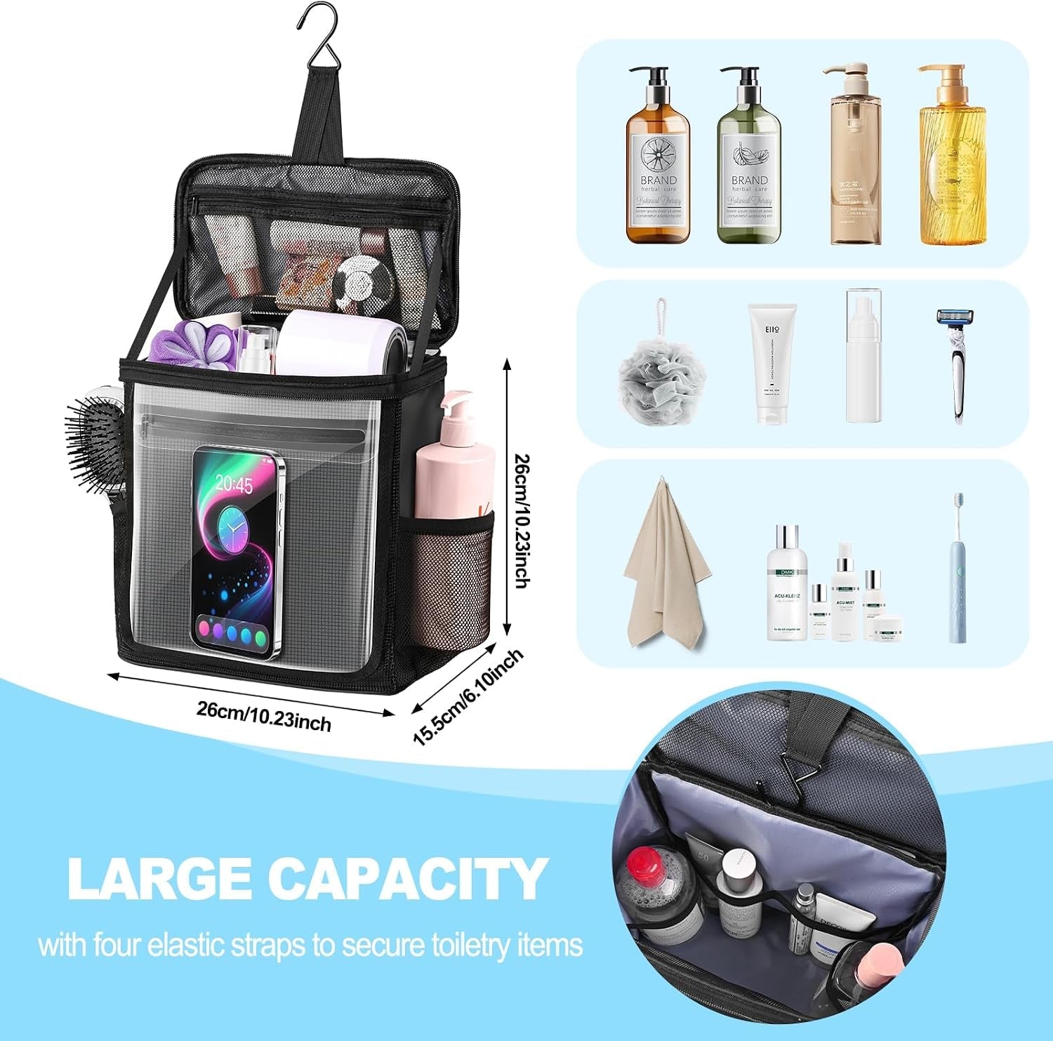 hanging-shower-caddy-portable-travel-toiletry-bag-for-men-women-large-capacity-with-hook-dorm-room-essentials-with-waterproof-phone-compartment-for-bathroom-picnic-gym-travelblack