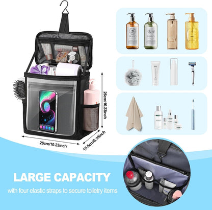 Hanging Shower Caddy Portable, Travel Toiletry Bag for Men & Women, Large Capacity with Hook,Dorm Room Essentials with Waterproof Phone Compartment, for Bathroom, Picnic, Gym, Travel(Black)2