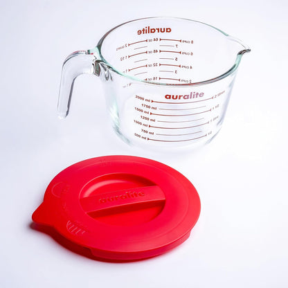 Auralite 8-Cup Borosilicate Glass Measuring Cup with Lid, 2 Quart, 2 Litre Large Glass Measuring Cup - Kitchen Mixing Bowl Liquid Measure Cups Glass Bakeware Set, Punch Bowl, Batter Bowl, 2Qt, 2L8