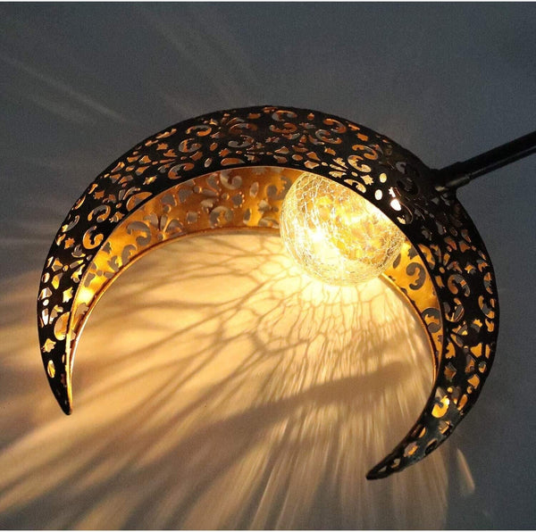 Solar Garden Light Outdoor Decorative, Moon Decor Crackle Glass Globe Garden Stake Metal Lights，Waterproof Warm White LED for Pathway, Lawn, Patio, Yard Ornaments for Outside2