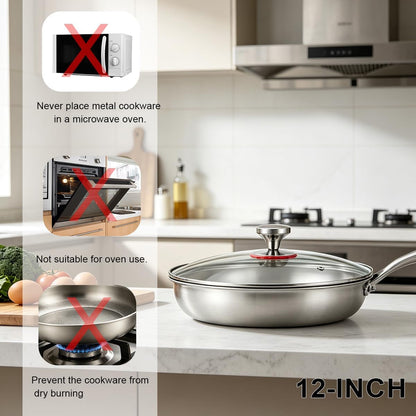 12-Inch Titanium Pro Pan Hammered Frying Pan with Lid | Dishwasher Safe, Non-Stick Pans without Coating, Cookware for Daily Cooking, Compatible with Gas, Electric, and Induction6