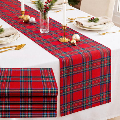 6 Pcs Red Christmas Tartan Plaid Table Runner 13 X 721