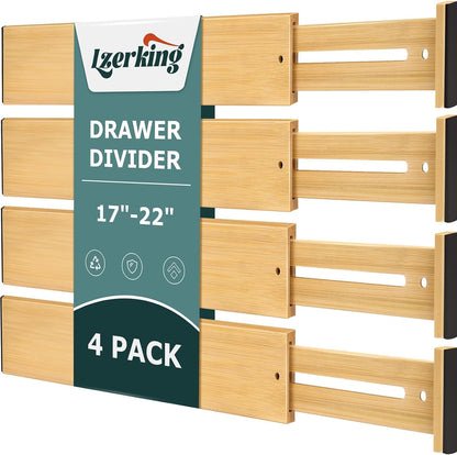 Kitchen Drawer Dividers 4 Pack Adjustable Bamboo Drawer Organizer1