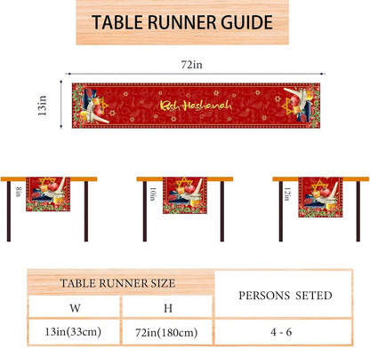 Linen Gold Rosh Hashanah Table Runner Jewish Festival Shana Tova Decorations and Supplies for Home Kitchen Dining Room Table, Colourful, GHJ-10387