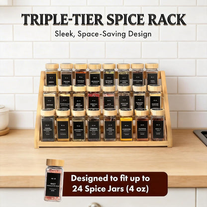 Spice Rack, Spice Organizer -3 Tier Bamboo Spice Racks, Solution for Spice Storage in Kitchens, Countertops，Storage Rooms and Other Places2