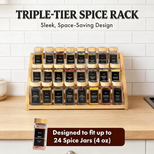 Spice Rack, Spice Organizer -3 Tier Bamboo Spice Racks, Solution for Spice Storage in Kitchens, Countertops，Storage Rooms and Other Places2