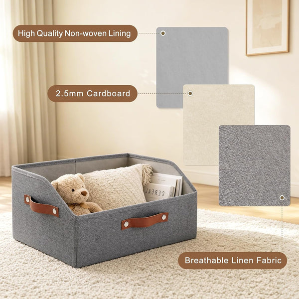 Closet Organizers and Storage, Linen Trapezoid Storage Bins with Handles, Collapsible Shelf Organizer for Blanket, Towel, Clothes, Hats, Purse (Gray)4