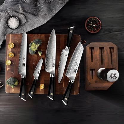7-Piece Damascus Knife Set | Professional Kitchen Knife Sets for Chefs, Japanese 10Cr15Mov Super Steel Knife Block Set with G10 Handle , GYO Series7