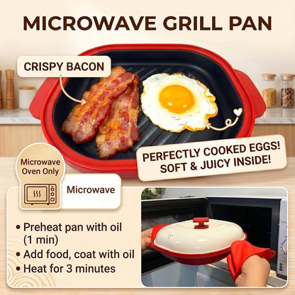 Microwave Grill Pan with Lid for Meat, Browning and Crisping, Red | Nonstick Grill Plate with Even Heating for Fast Cooking and Crispy Results, Ideal for Bacon, Pizza, Sandwiches and More2