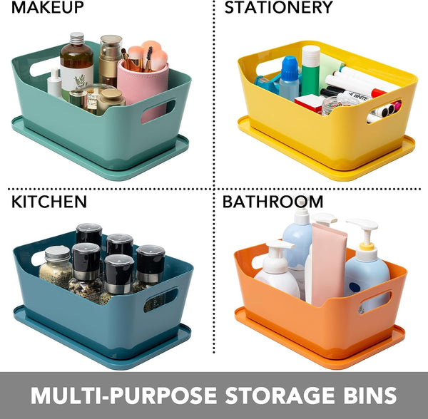 12 Pack 4.5L Storage Bins with Lids, Plastic Storage Baskets for Home Classroom Organization, Multi-Use Organizer Bins for Cabinet, Pantry, Drawer, Countertop or Shelves, Colorful Containers5