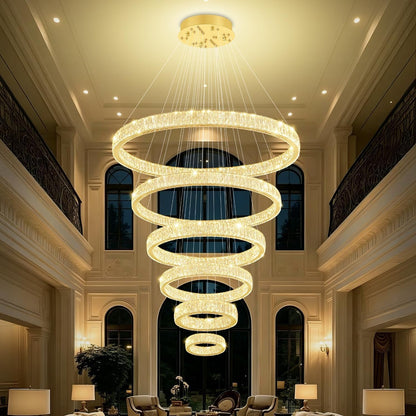 Extra Large Ring Chandelier Modern LED Gold 6 Ring Chandelier for High Ceiling Long Stair Crystal Chandeliers D8+15.7"+23.6"+31.5"+39.4"+47.5"3