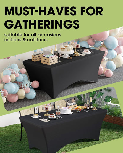 Spandex Tablecloth 6Ft - 6 Pack, Fitted and Stretch Table Cover for Rectangle Tables, Wrinkle-Resistant and Secure Fabric for Outdoor, Picnic, Party, Wedding, Banquet and Birthday, Black6