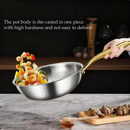 Titanium Hammered Wok, No Coating Non Stick Titanium Cookware, Durable Scratch-Resistant Titanium Frying Pans, Even Heating for Cooking with All Cooktops, Dishwasher Safe,No Lid,10.23In2