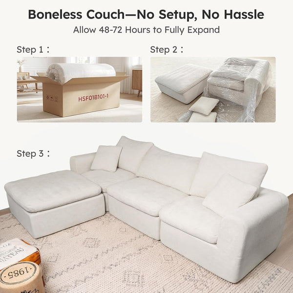 Modular Sectional Cloud Sofa, No Assembly Oversized Boneless Couch, Beige4