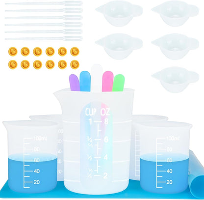 Silicone Measuring Cups Tool Kit for Resin, Non-Stick 250 & 100Ml Epoxy Mixing Cups, Reusable Resin Supplies with Silicone Mat, Stir Sticks, Pipettes, Cups for Molds, Jewelry Making1