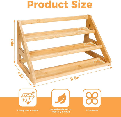 Spice Rack, Spice Organizer -3 Tier Bamboo Spice Racks, Solution for Spice Storage in Kitchens, Countertops，Storage Rooms and Other Places3