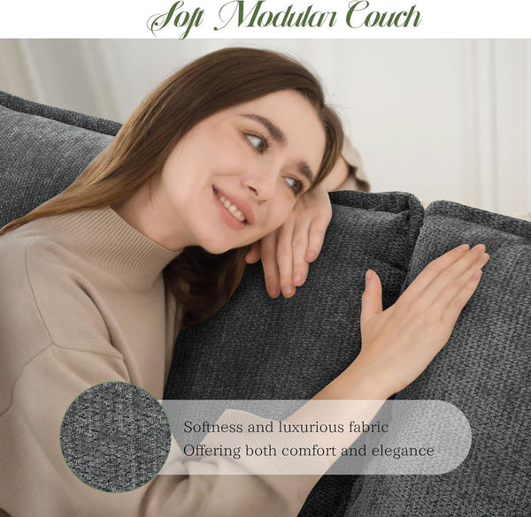 106" L Shaped Modular Sectional Cloud Couch, Comfy Modern Sofa with Ottoman, 4-Seat Deep Seat Sofa with Pillows for Living Room, Bedroom and Apartment, Modular Sofa, Grey5