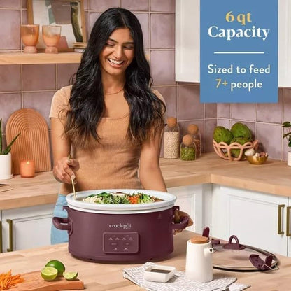 Crock-Pot 6Qt Cook & Carry Programmable Slow Cooker Ceramic Lambrusco Red: 3 Settings, Dishwasher-Safe Parts, 210W-(Zazoprime)2