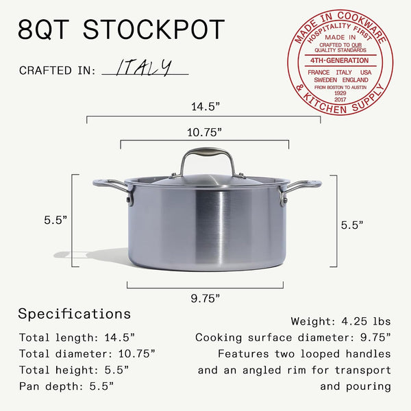 Made in Cookware - 8 Quart Stainless Steel Stock Pot with Lid - 5 Ply Stainless Clad - Professional Cookware - Crafted in Italy - Induction Compatible3