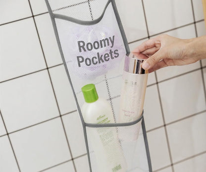 Hanging Storage Shower Caddy Organizer,Mesh Pockets for Bathroom,Closet,Pantry (Gray)4