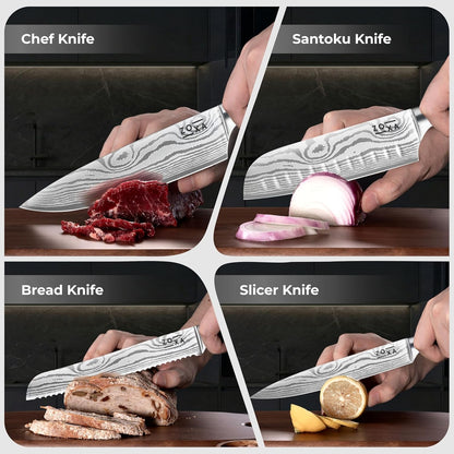 Kitchen Knife Set with Block, 17-Piece Stainless Steel Knife Set, Kitchen Knives Including Chef Knife, Steak Knives, Honing Rod and Kitchen Scissors, Knife Block Set5