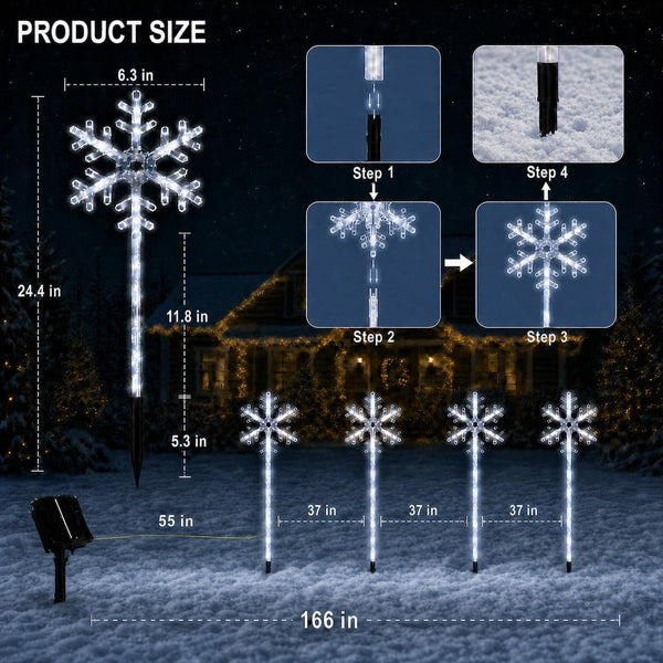 4 Pack Solar Snowflake Pathway Lights, White Christmas Yard Decor7