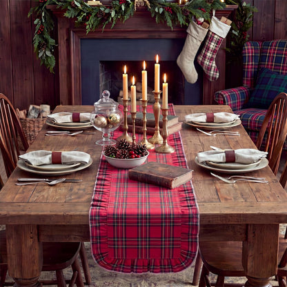 Christmas Plaid Table Runner Long Table Decor,Red4