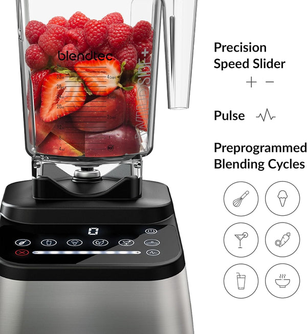 Designer 650S Series Blender (Stainless) & 90Oz* Wildside+ Jar | Professional Grade Power and Performance, Touchscreen with 8 Speed Variable Speed Control, + Pulse, 6 Preprogammed Cycles5