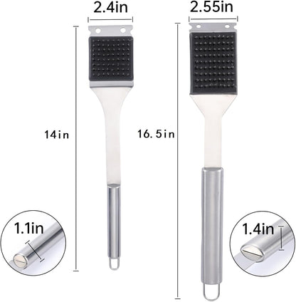 2 Pack Grill Brush and Scraper, 16.5” & 14” Wire BBQ Grill Brush for Outdoor Grill, 304 Stainless Steel Cleaning Brush BBQ Grill Accessories, Safe Grill Cleaner Brush-Ideal Gift for Men/Dad BBQ Brush2