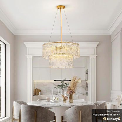 20" Gold Crystal Chandelier, 6-Light Glass Drum Light Fixture2