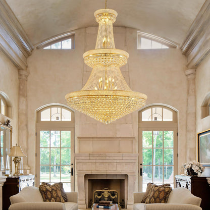 Grand Gold Crystal Chandelier - 48-Inch 3-Tier Empire Style with 42 LED Bulbs, 680 K9 Crystals, Adjustable Chain for Luxury Foyers & Staircases, Gold7