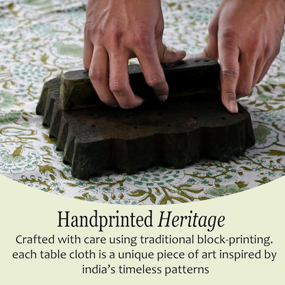 CPC Tablecloth 100% Cotton 60X60 Inch Indian Block Print Square Table Cover, Table Cloth for Weddings, Spring/Summer, Barbeque - Agate Green5