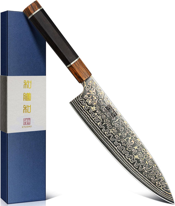 8" Damascus Chef Knife, 33-Layer Copper & Damascus Kitchen Knife1
