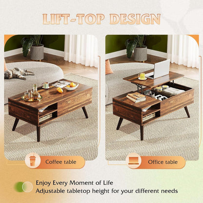 Lift Top Coffee Table with Hidden Storage, Adjustable Shelf, Brown | Mid Century Modern Wooden Coffee Table, for Dining/Living Rooms/Offices; 39.4"W X 19.7"D X 16.9"H4